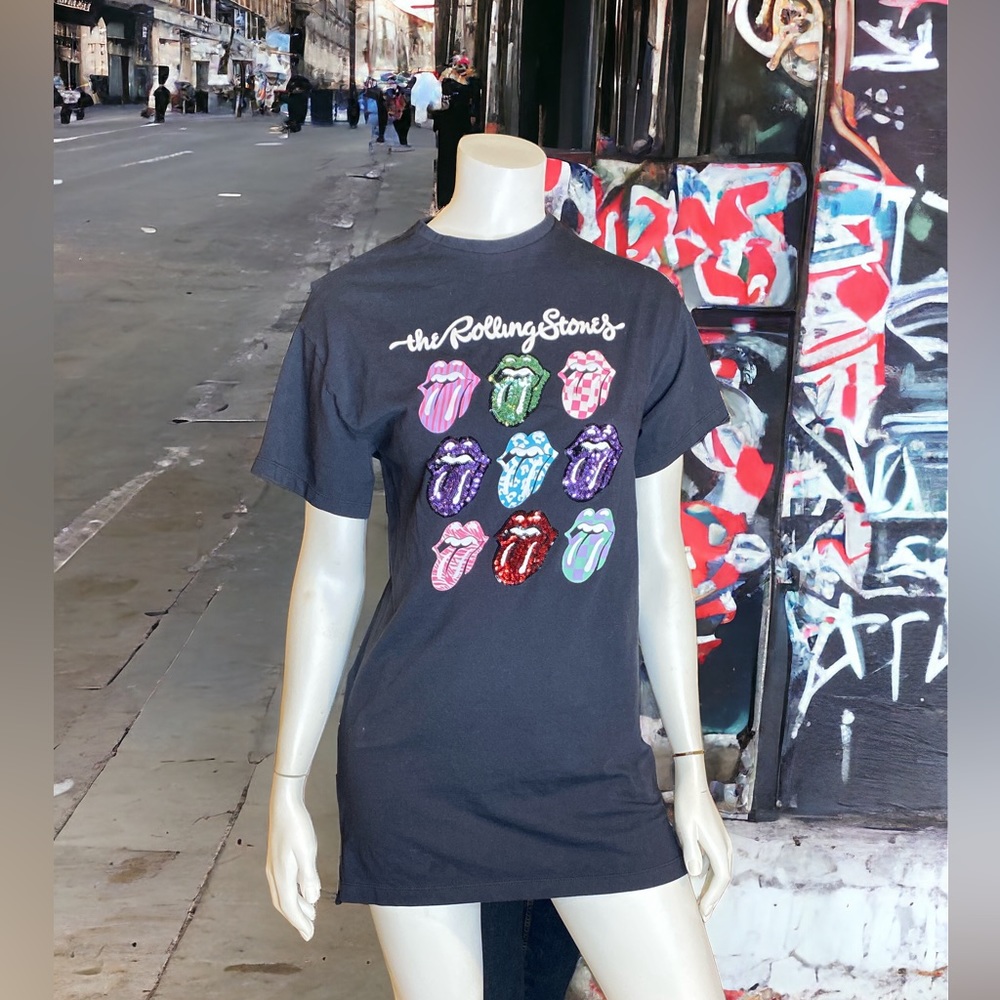 2019 Daydreamer Free People Rolling Stones T-Shirt Tee Medium Black Classic Lips